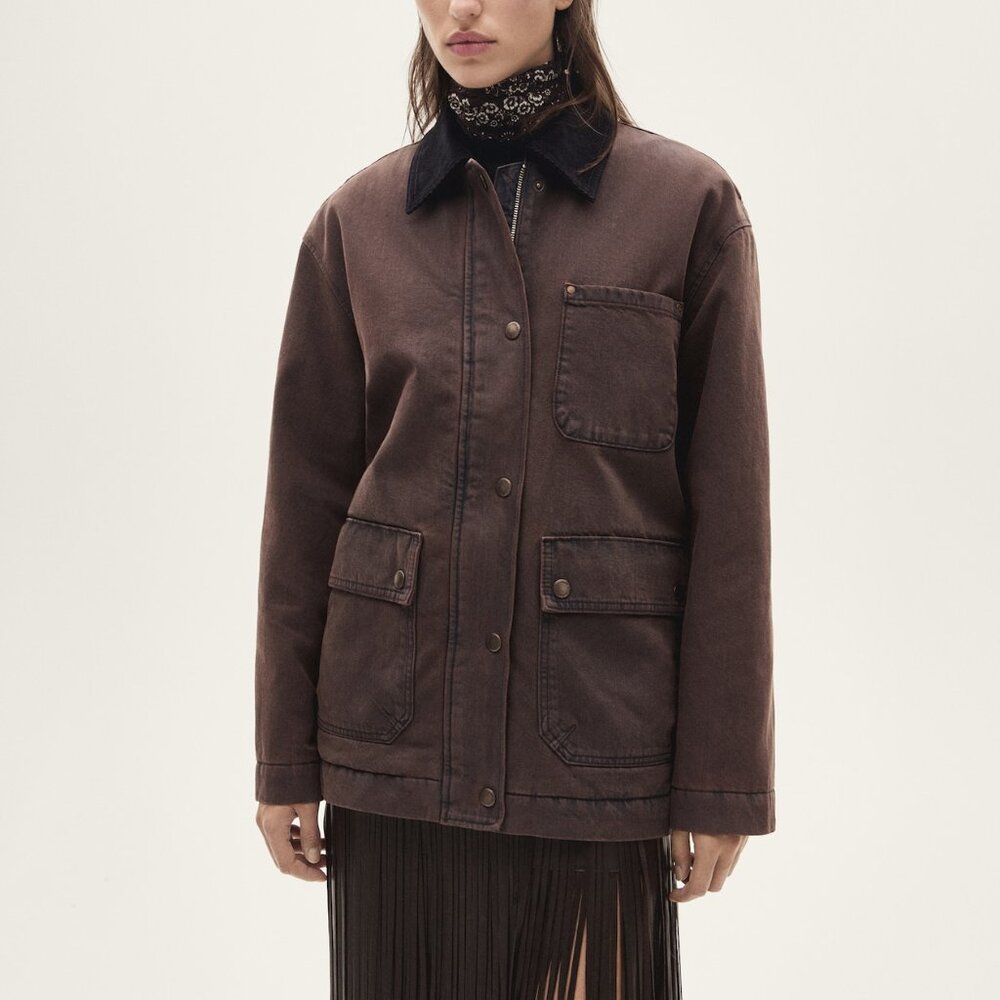 MANGO Denim parka with contrasting collar